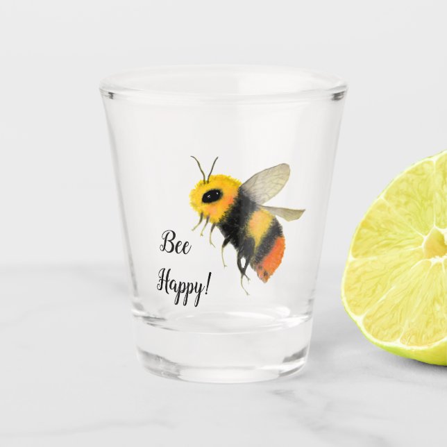 Funny Bee Happy Shot Glass (Front)