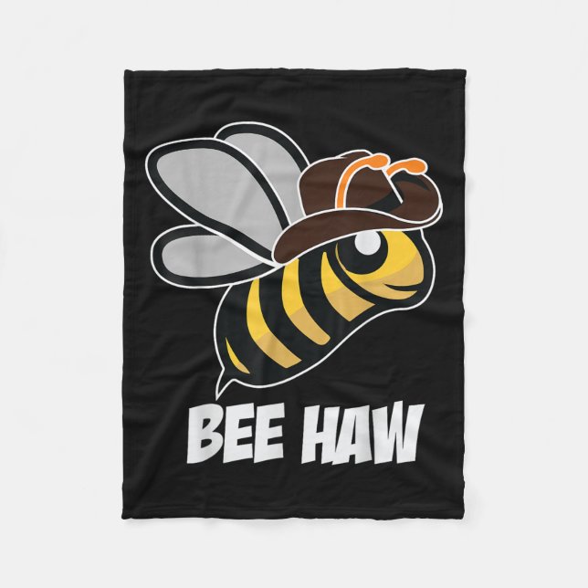 Funny Bee Haw Bumble Bee Graphic Cowboy Hat  Fleece Blanket (Front)