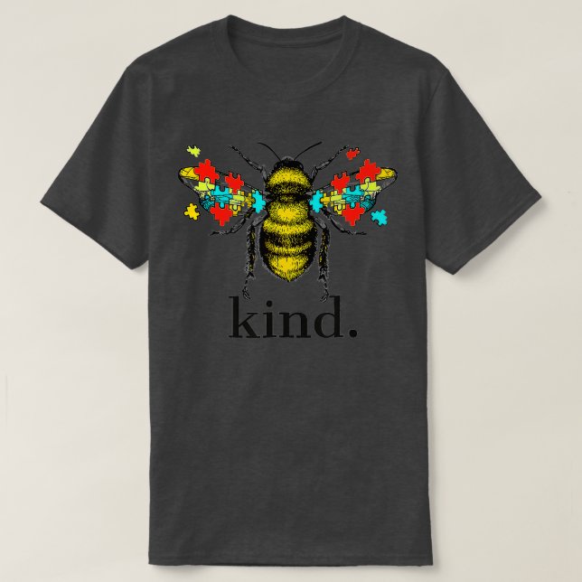 Funny Bee Kind Puzzle Pieces Autism Awareness   1  T-Shirt (Design Front)