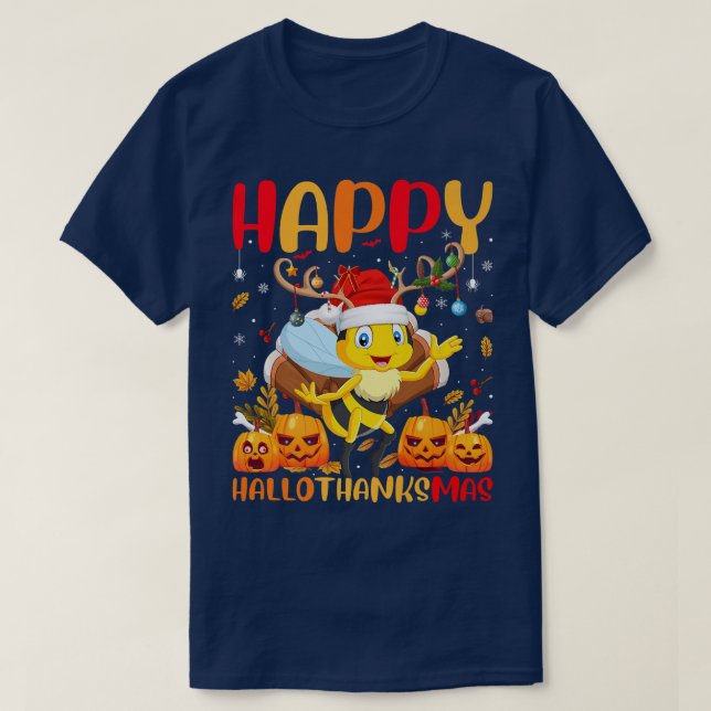 Funny Bee Lover Happy Bee HelloThanksMas  T-Shirt (Design Front)