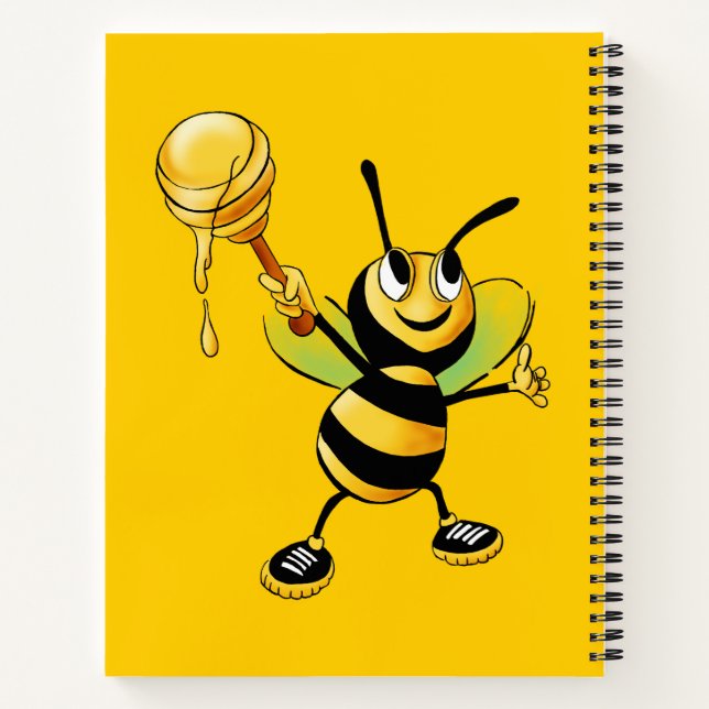 Funny Bee With Honey Spoon Wearing Sneakers  Notebook (Back)