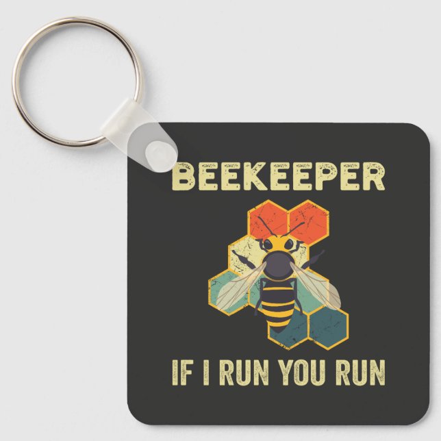 Funny Beekeeper Bee Honeycomb Beekeeping Key Ring (Front)