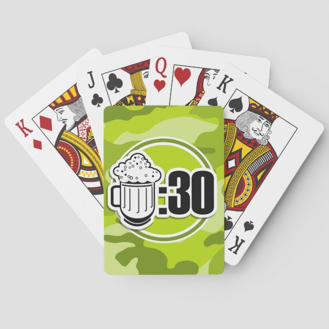 Funny Beer : 30, bright green camo, camouflage Playing Cards (Back)