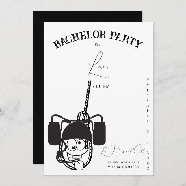 Funny Beer Black and White Bachelor Invitation (Front/Back)