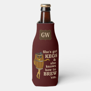 Funny Beer Brewer Keg Woman with Monogram 2 Bottle Cooler