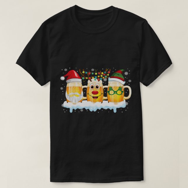 Funny Beer Christmas Mugs Elf Reindeer Santa Xmas  T-Shirt (Design Front)
