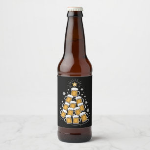 Funny Beer Christmas Tree Holiday Drinking Beer Bottle Label