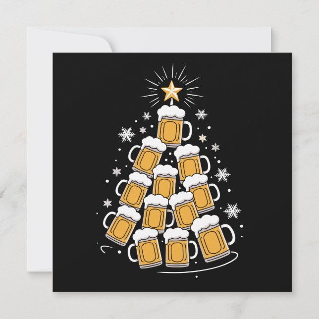 Funny Beer Christmas Tree Holiday Drinking Card (Front)