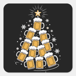 Funny Beer Christmas Tree Holiday Drinking Square Sticker