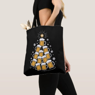 Funny Beer Christmas Tree Holiday Drinking Tote Bag