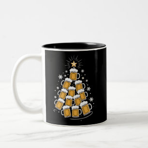 Funny Beer Christmas Tree Holiday Drinking Two-Tone Coffee Mug