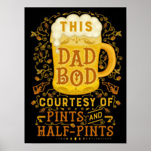 Funny Beer Dad Bod Fathers Humourous Antique Poster