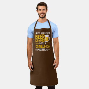 funny beer drinker grilling word art  apron