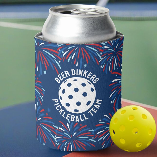Funny Beer Drinker Patriotic Pickleball Party Team Can Cooler (Creator Uploaded)