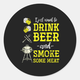 Funny Beer Drinking Meat Bbq Chef Men Gift Grillin Classic Round Sticker