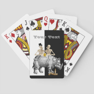 Funny beer drinking skeletons and rhino playing cards