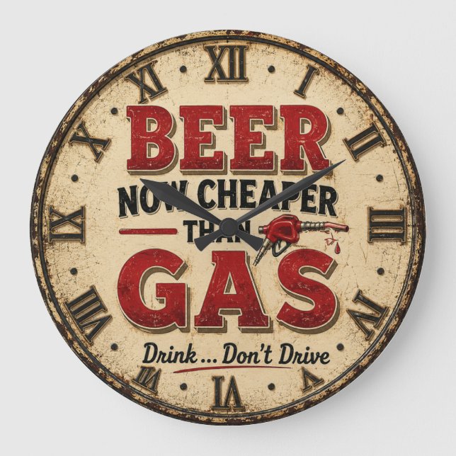 Funny Beer Garage Decor  Large Clock (Front)
