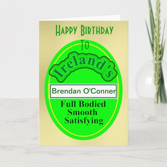 Funny Beer Label Irish Mans Birthday Card (Front)