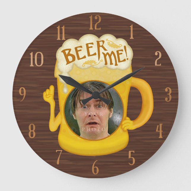 Funny Beer Me Drinking Humour | Personalised Photo Large Clock (Front)