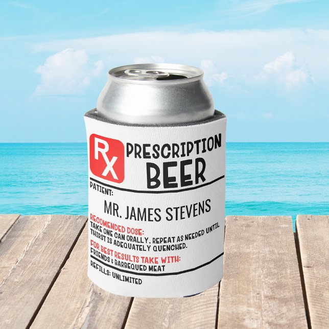 Funny Beer Prescription Personalised Name  Can Cooler (Creator Uploaded)