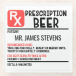 Funny Beer Prescription Personalised Name Glass Coaster<br><div class="desc">This fun modern design features a personalised prescription for beer. Personalise by editing the text in the text box provided. #beer #coasters #gifts #giftsforhim #giftsformen #barware #personalizedgifts #custom #customgifts #stockingstuffers #secretsanta #dad #fathersday</div>