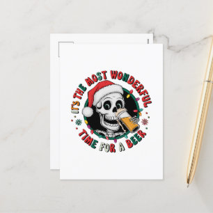 Funny beer skeleton Christmas Holiday Postcard