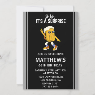 Funny Beer Surprise Party 66th birthday Invitation