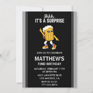 Funny Beer Surprise Party 72nd birthday Invitation