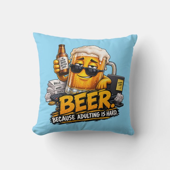 Funny Beer Throw Pillow  (Front)