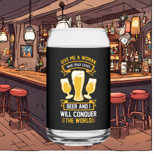 Funny beer woman word art can glass