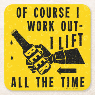 Funny Beer Work Out Humour Golden Lager Bubbles Square Paper Coaster