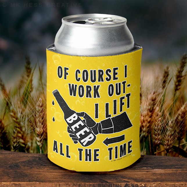 Funny Beer Work Out Humour with Light Lager Bubble Can Cooler (Creator Uploaded)