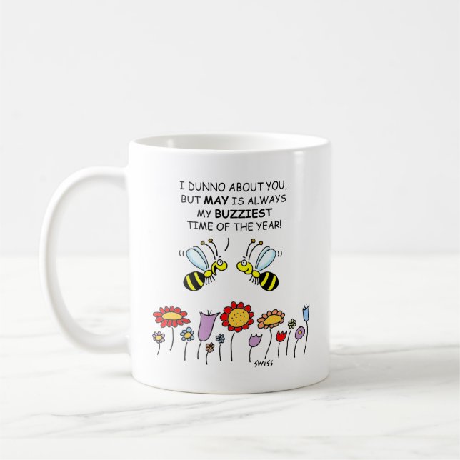 Funny Bees in May Flower Gardener Coffee Mug (Left)