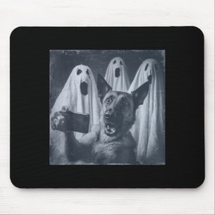 Funny Belgian Malinois Selfie Halloween Ghost Retr Mouse Pad