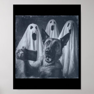 Funny Belgian Malinois Selfie Halloween Ghost Retr Poster