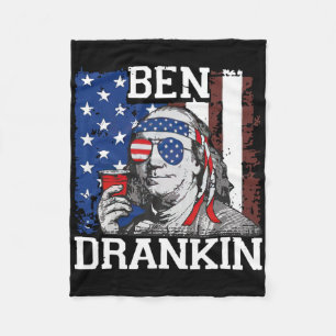 Funny Ben Drankin 4th Of July Usa Flag Men Drinkin Fleece Blanket