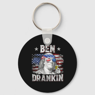 Funny Ben Drankin 4th Of July Usa Flag Men Drinkin Key Ring