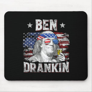 Funny Ben Drankin 4th Of July Usa Flag Men Drinkin Mouse Pad