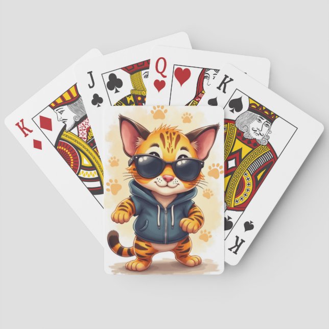 Funny Bengal Kawaii Cat Playing Cards (Back)