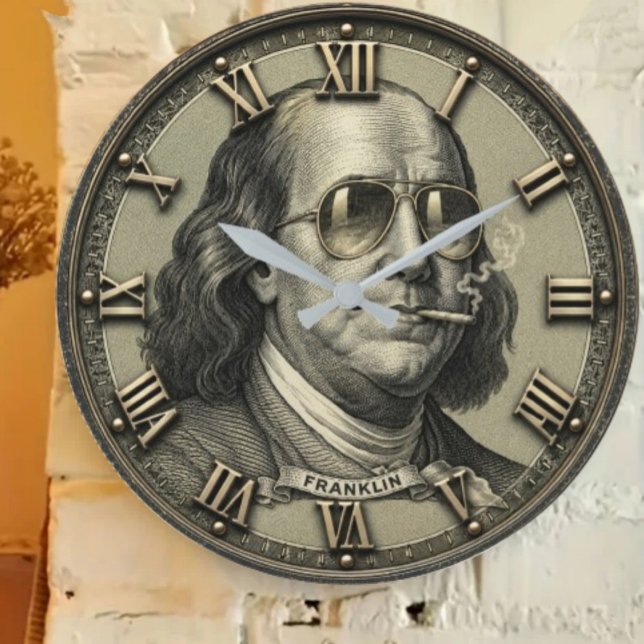 Funny Benjamin Franklin Money Art Vintage  Large Clock (Creator Uploaded)