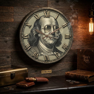 Funny Benjamin Franklin Money Art Vintage Large Clock