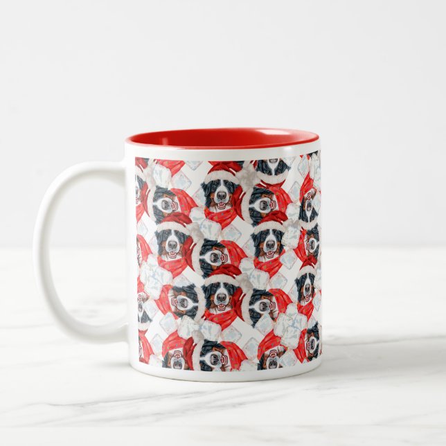 Funny Bernese Mountain Christmas Pattern Two-Tone Coffee Mug (Left)