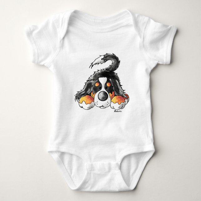 Funny Bernese Mountain Dog Cartoon Baby Bodysuit (Front)
