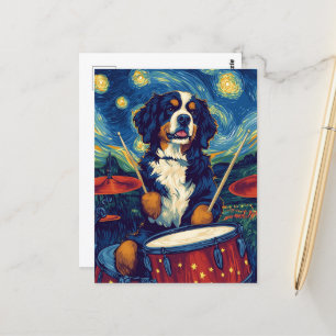 Funny Bernese Mountain Dog Drummer Postcard