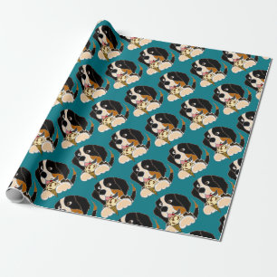 Funny Bernese Mountain Dog eating Ice Cream Cone Wrapping Paper