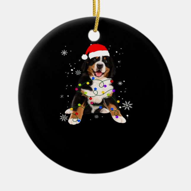 Funny Bernese Mountain Dog Lights Christmas Matchi Ceramic Ornament (Front)