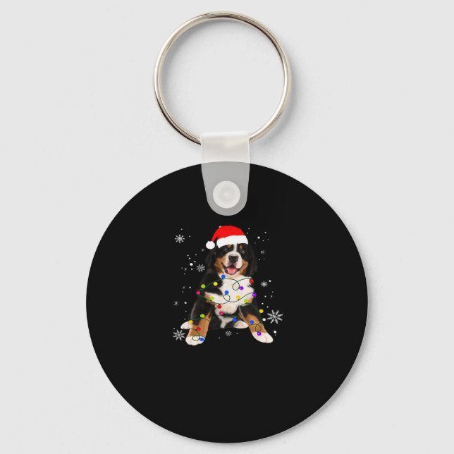 Funny Bernese Mountain Dog Lights Christmas Matchi Key Ring (Front)