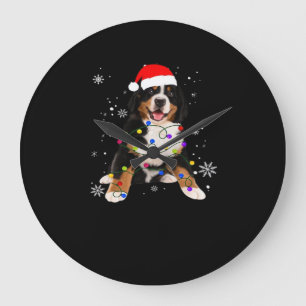 Funny Bernese Mountain Dog Lights Christmas Matchi Large Clock