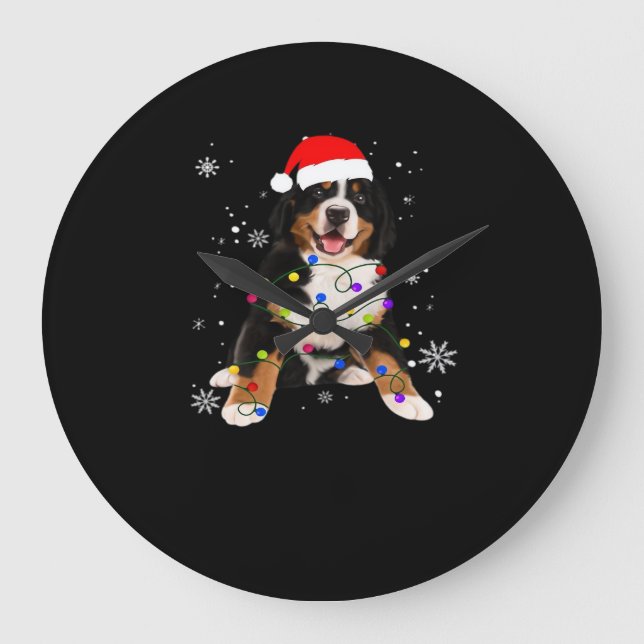 Funny Bernese Mountain Dog Lights Christmas Matchi Large Clock (Front)
