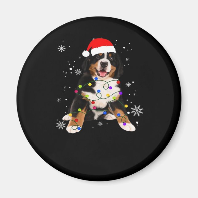Funny Bernese Mountain Dog Lights Christmas Matchi Magnet (Front)